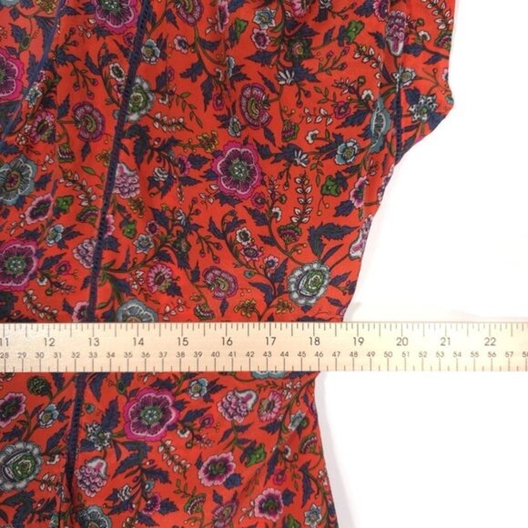 Maeve Anthropologie Maes Floral 100% SILK Top SMALL Kimono Sleeve Tie Back - Picture 6 of 10